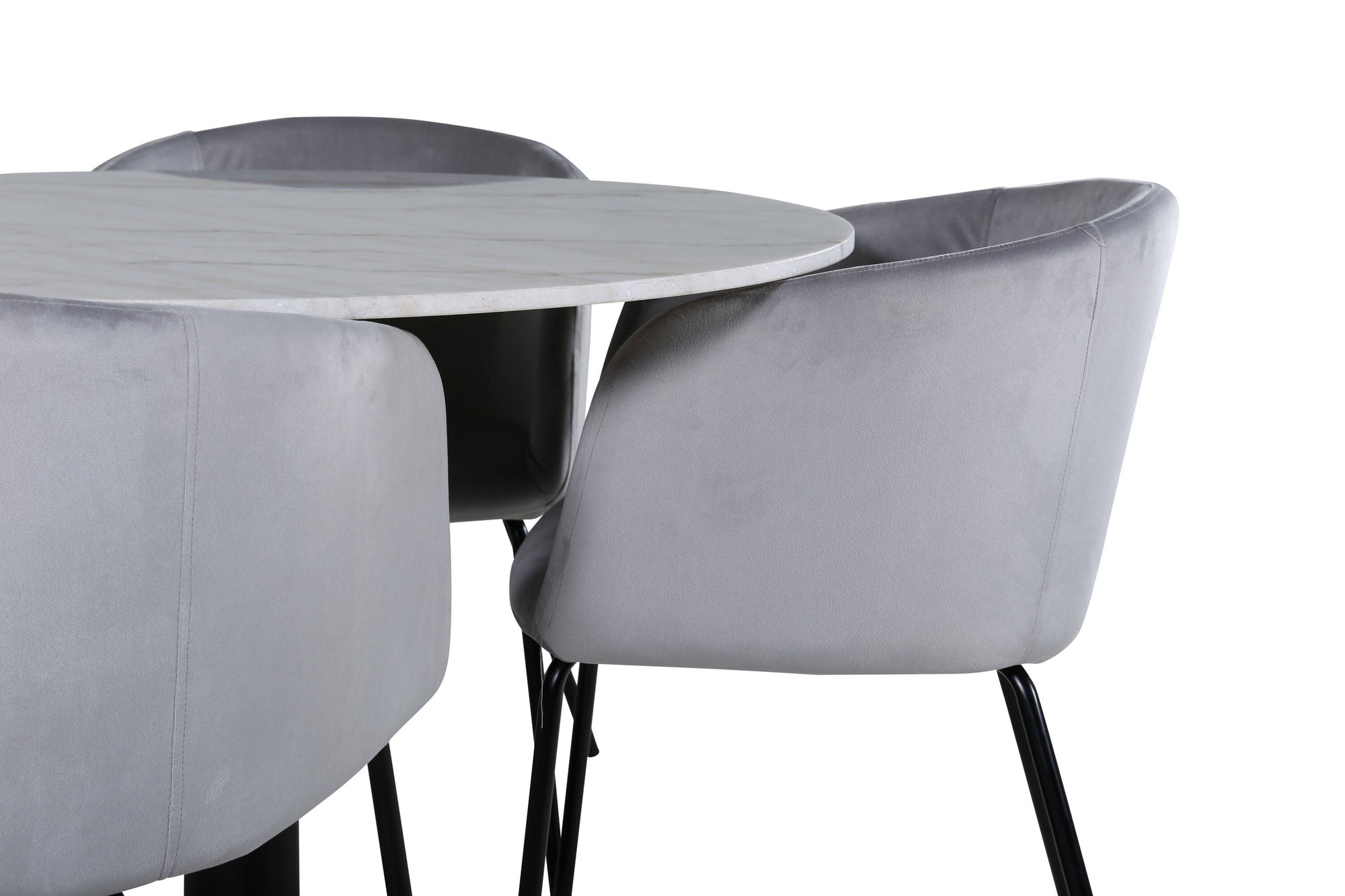 Venture Home Estelle rund spisebord ø106 H75 - White / Black+Berit stol - Black / Light Grey Velvet_4