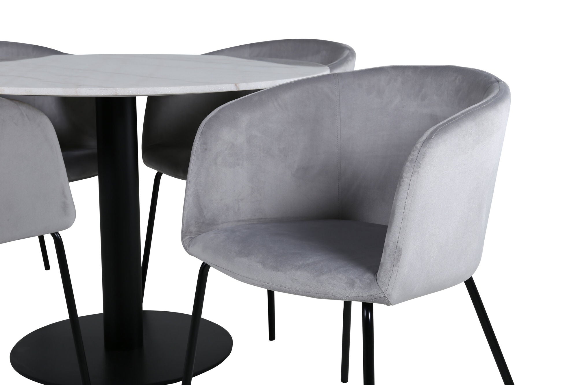 Venture Home Estelle rund spisebord ø106 H75 - White / Black+Berit stol - Black / Light Grey Velvet_4