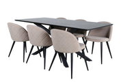 Venture Home Piazza spisebord - Black / Black Veneer+Velvet Stitches stol - Black / Beige Fabric (Polyester linen )_6