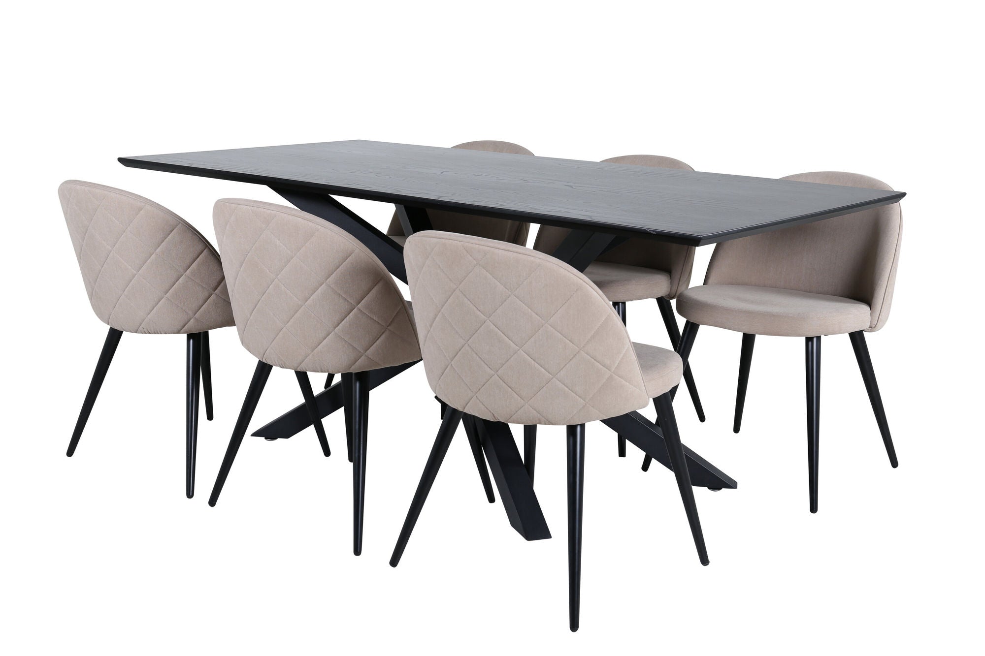 Venture Home Piazza spisebord - Black / Black Veneer+Velvet Stitches stol - Black / Beige Fabric (Polyester linen )_6