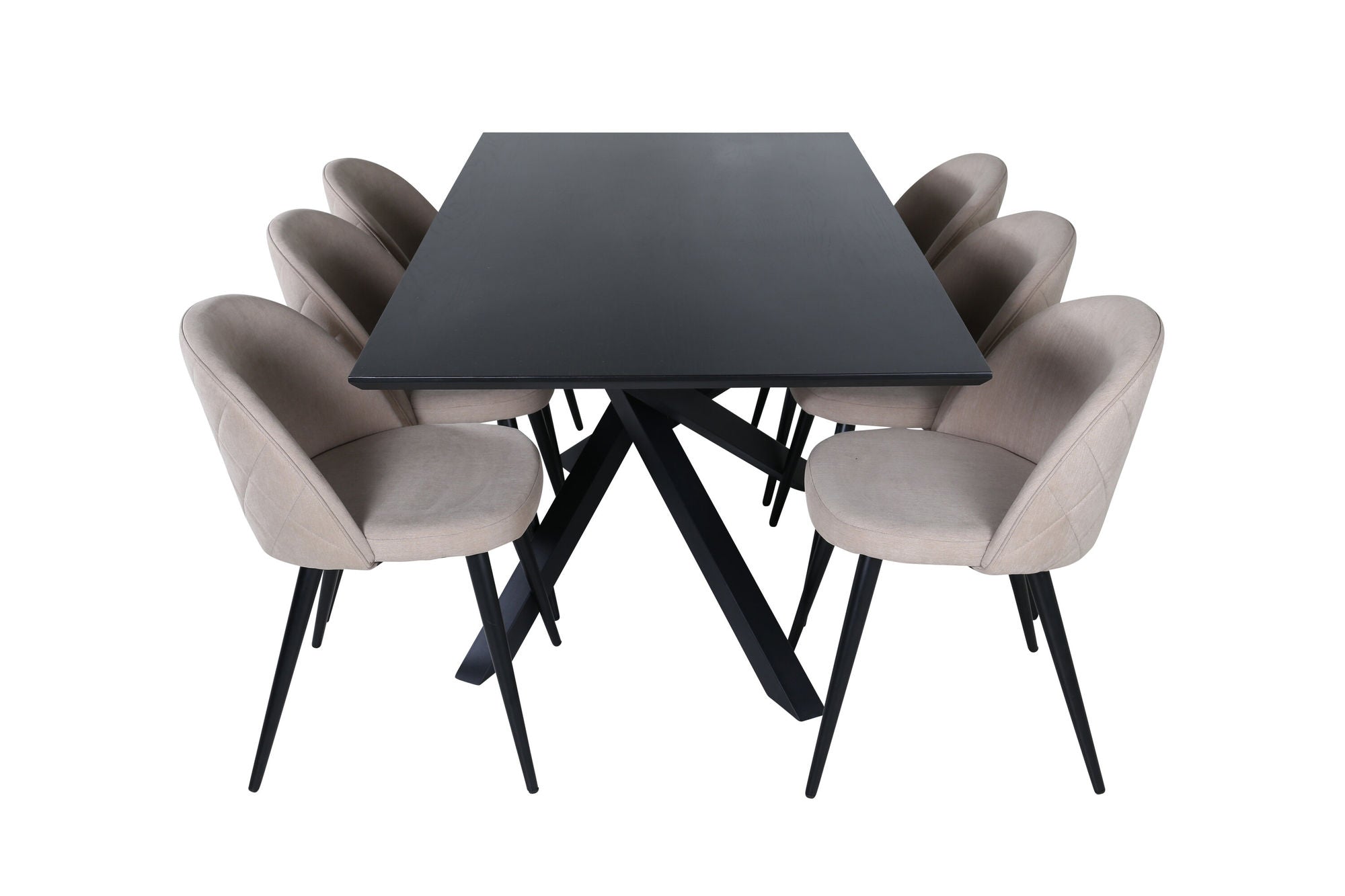 Venture Home Piazza spisebord - Black / Black Veneer+Velvet Stitches stol - Black / Beige Fabric (Polyester linen )_6