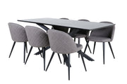 Venture Home Piazza spisebord - Black / Black Veneer+Velvet Stitches stol - Black / Grey Micro Fibre_6