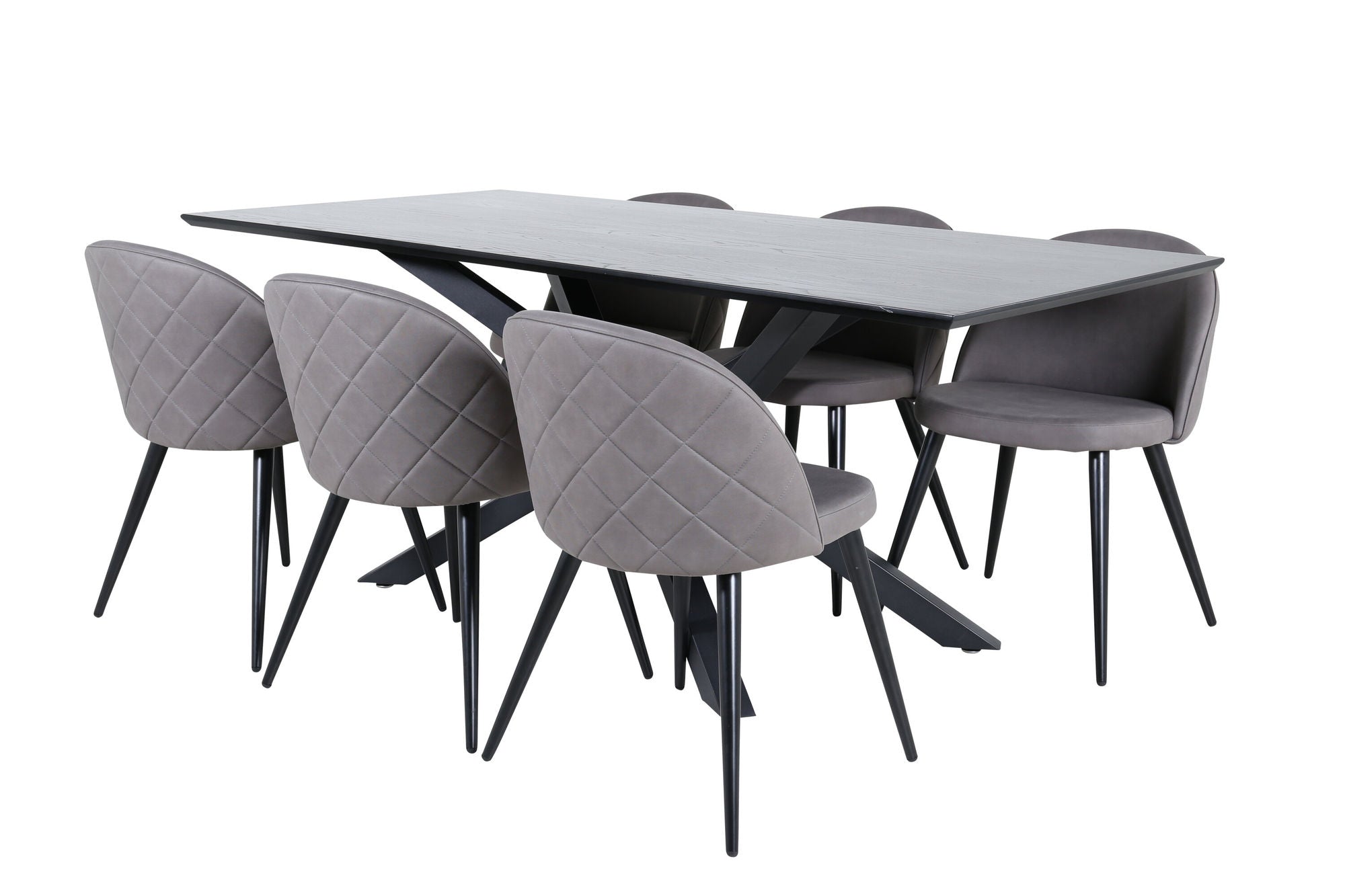 Venture Home Piazza spisebord - Black / Black Veneer+Velvet Stitches stol - Black / Grey Micro Fibre_6