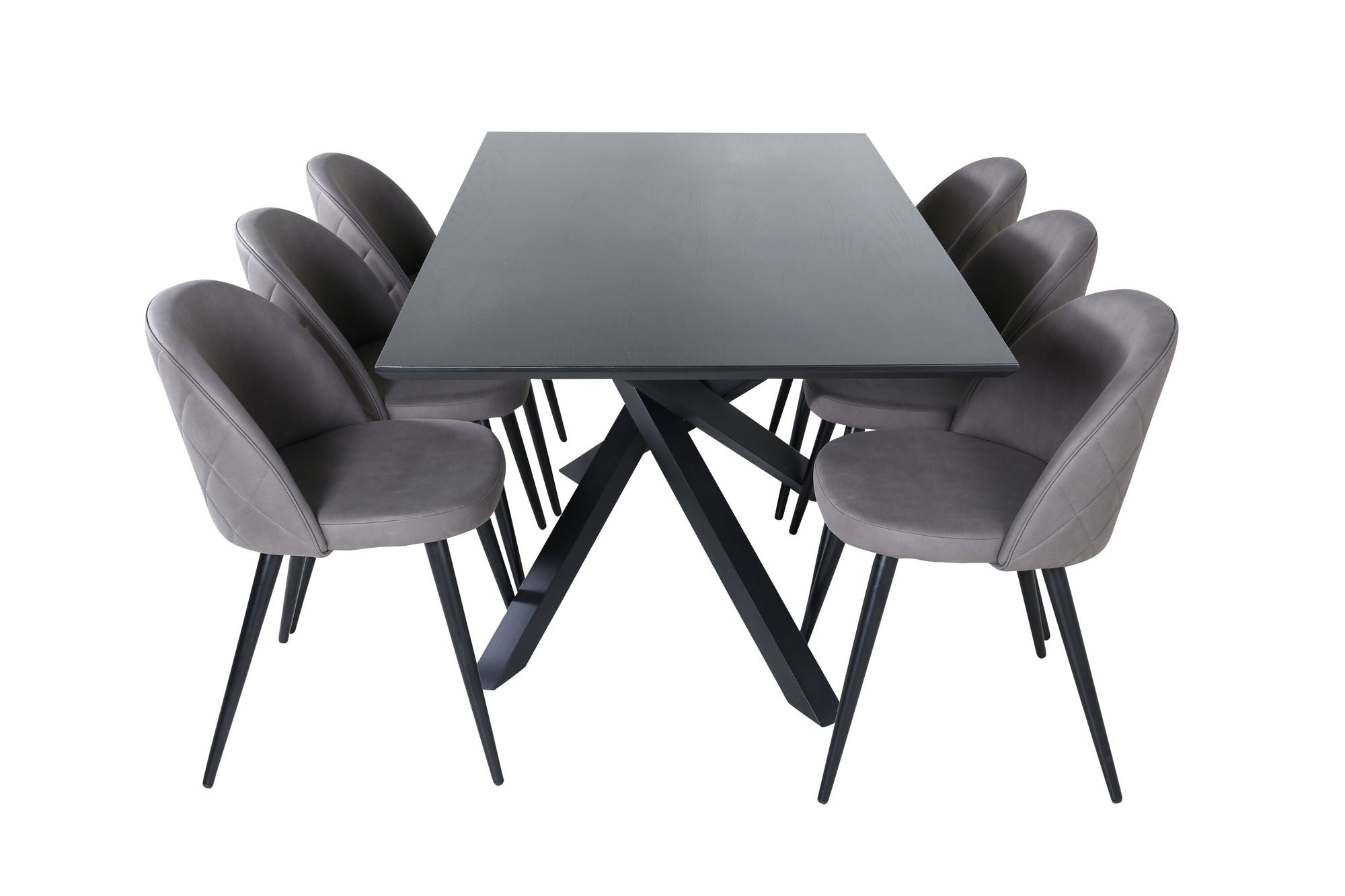 Venture Home Piazza spisebord - Black / Black Veneer+Velvet Stitches stol - Black / Grey Micro Fibre_6