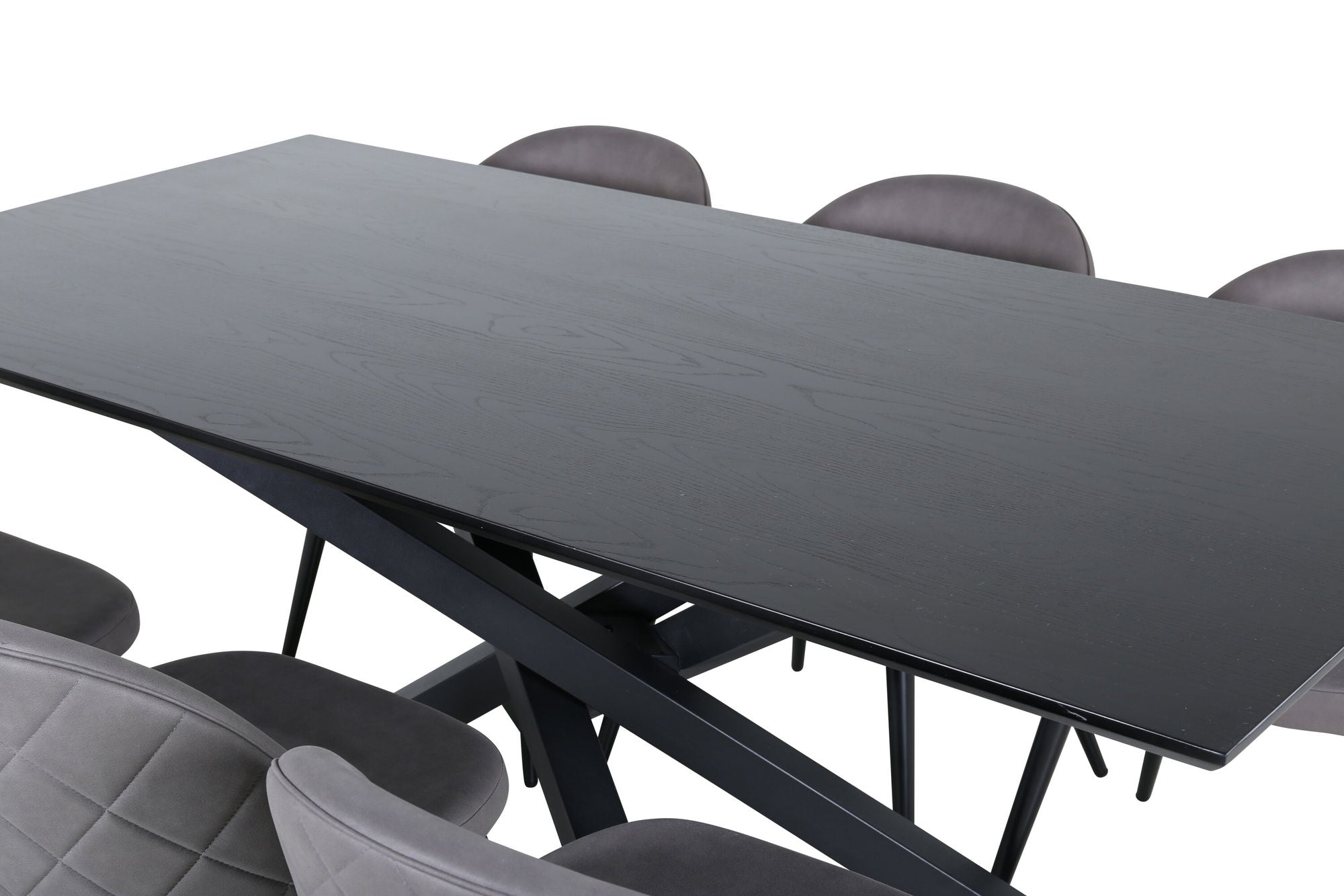 Venture Home Piazza spisebord - Black / Black Veneer+Velvet Stitches stol - Black / Grey Micro Fibre_6