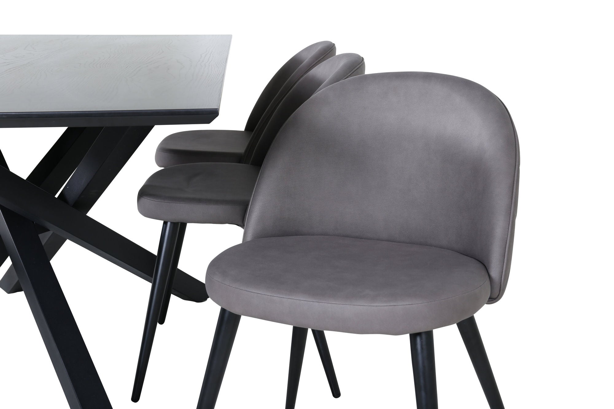 Venture Home Piazza spisebord - Black / Black Veneer+Velvet Stitches stol - Black / Grey Micro Fibre_6