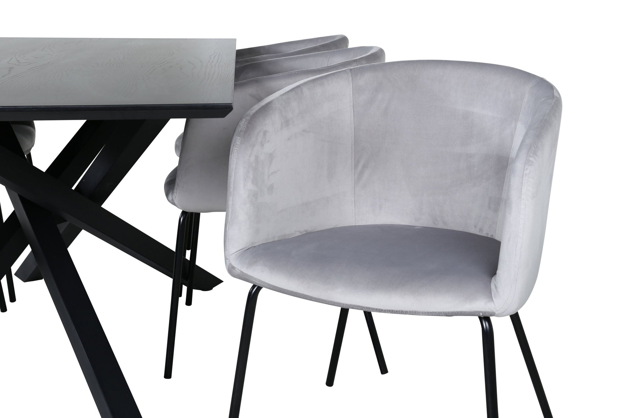 Venture Home Piazza spisebord - Black / Black Veneer+Berit stol - Black / Light Grey Velvet_6