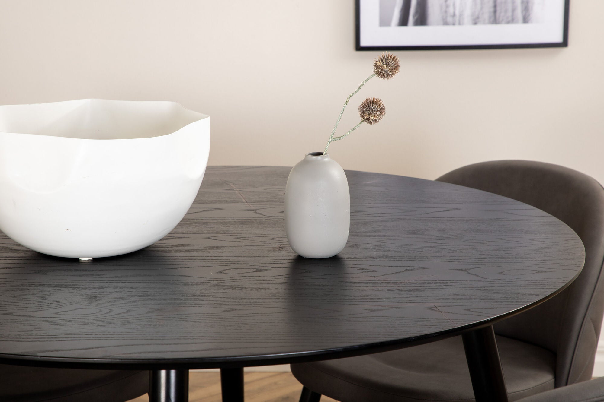 Venture Home Dipp spisebord - 115cm - Black Veneer / All black legs +Velvet Stitches stol - Black / Grey Micro Fibre_4