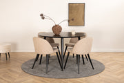 Venture Home Dipp spisebord - 115cm - Black Veneer / All black legs +Velvet Stitches stol - Black / Beige Fabric (Polyester linen )_4