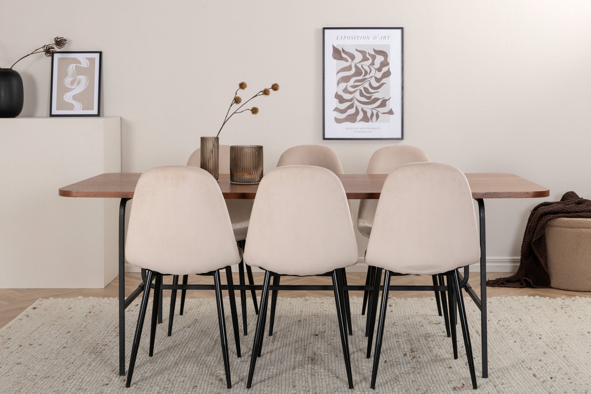 Venture Home Uno spisebord - Black / Walnut Veneer+Polar Spisebordsstol- Black legs / Beige Velvet (ersätter 19902-880)_6