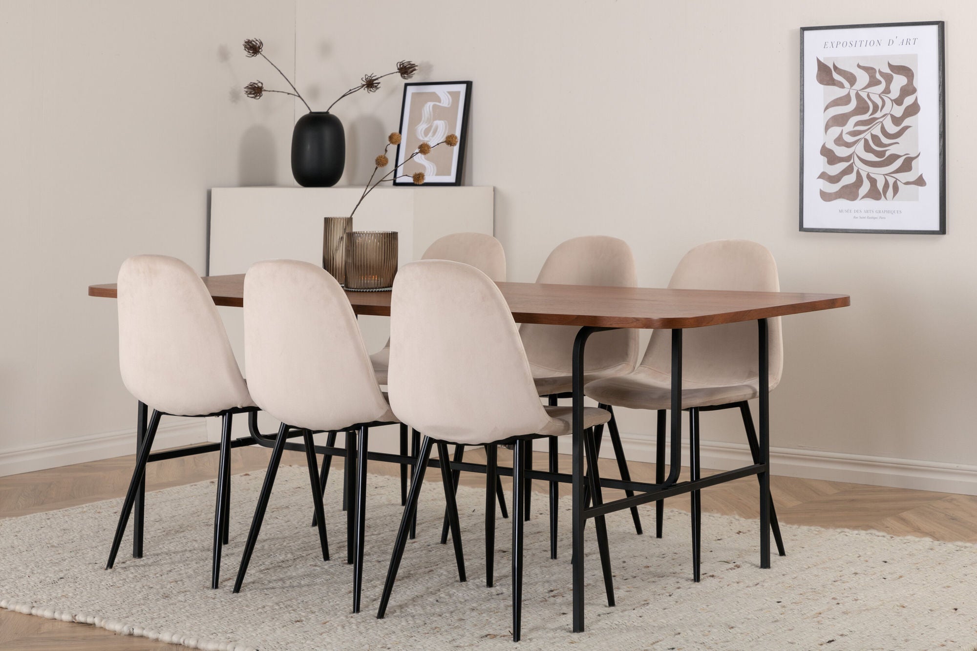 Venture Home Uno spisebord - Black / Walnut Veneer+Polar Spisebordsstol- Black legs / Beige Velvet (ersätter 19902-880)_6