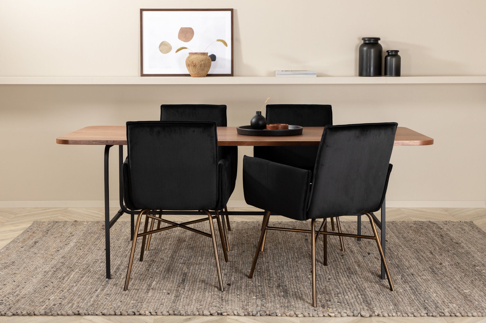 Venture Home Uno spisebord , Black Walnut Veneer+Petra stol , Distressed Copper Black Velvet_4