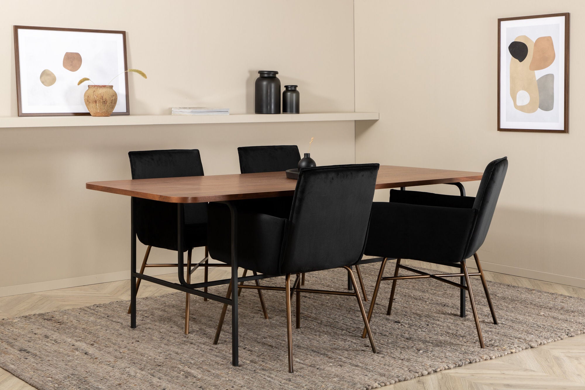 Venture Home Uno spisebord , Black Walnut Veneer+Petra stol , Distressed Copper Black Velvet_4