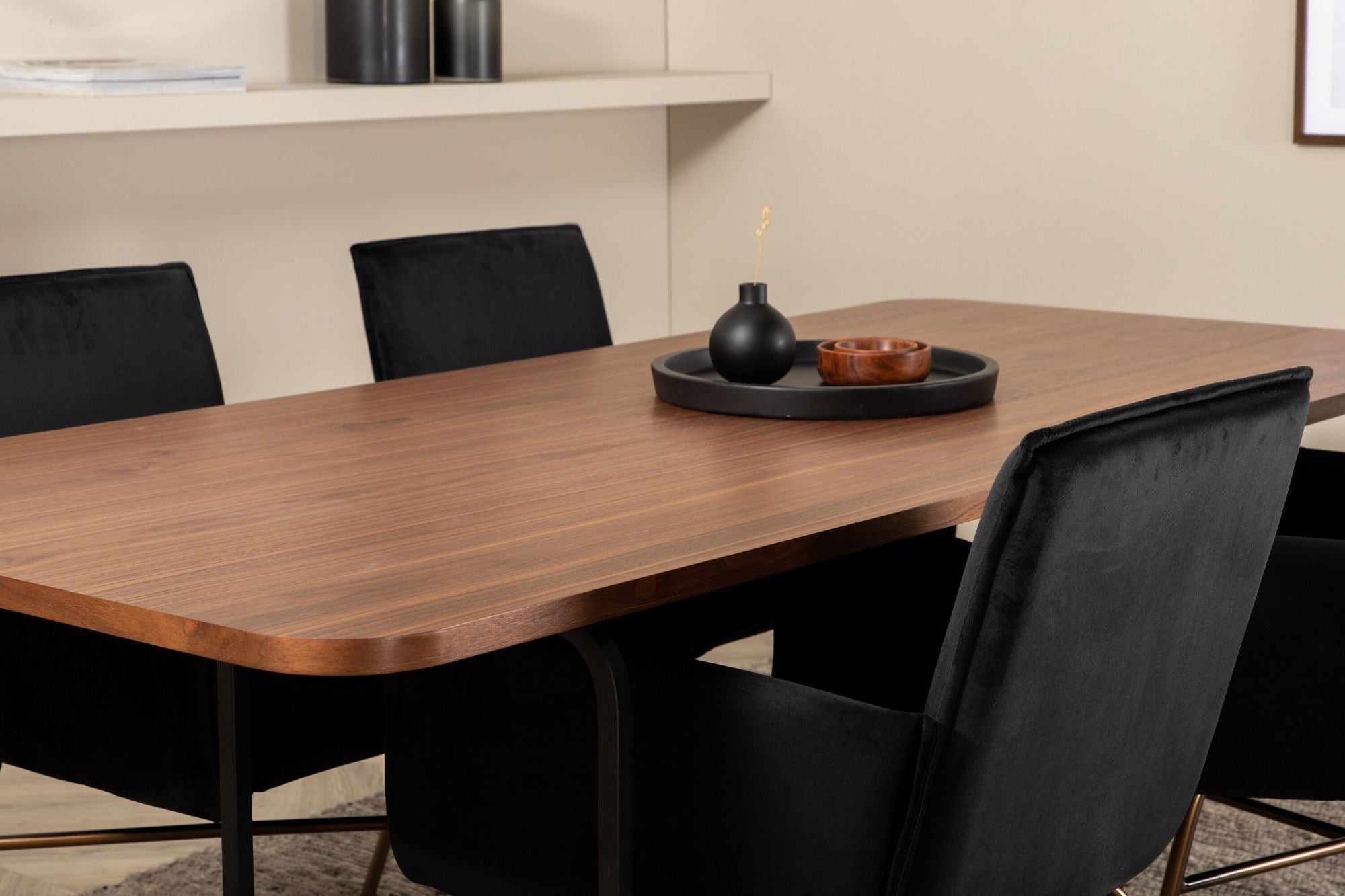 Venture Home Uno spisebord , Black Walnut Veneer+Petra stol , Distressed Copper Black Velvet_4