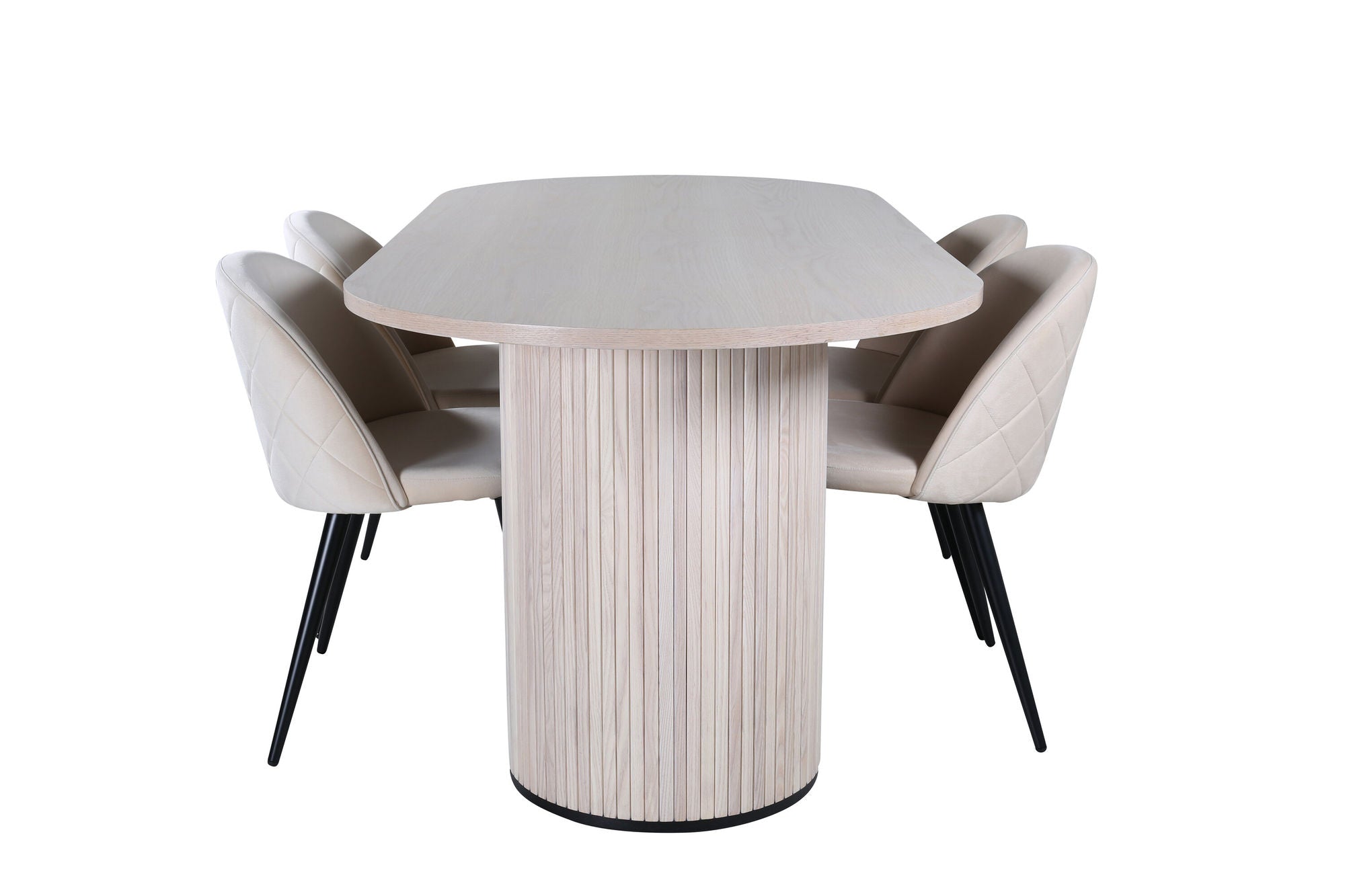 Venture Home Bianca Oval spisebord , White Wash Black Veneer+Velvet Stitches stol , Black Beige Velvet_4
