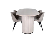 Venture Home Bianca Oval spisebord , White Wash Black Veneer+Velvet Stitches stol , Black Beige Fabric (Polyester linen )_4