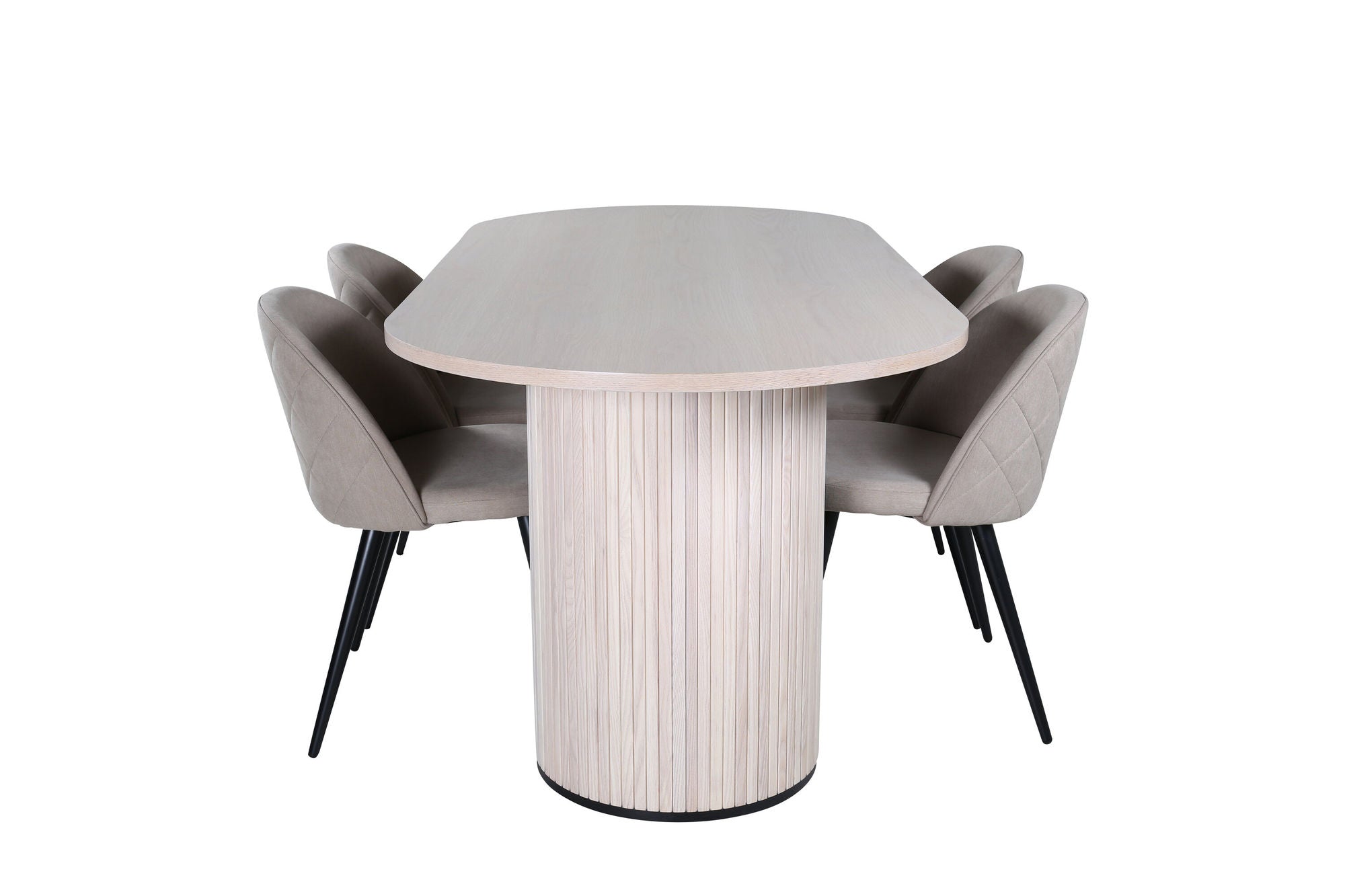 Venture Home Bianca Oval spisebord , White Wash Black Veneer+Velvet Stitches stol , Black Beige Fabric (Polyester linen )_4