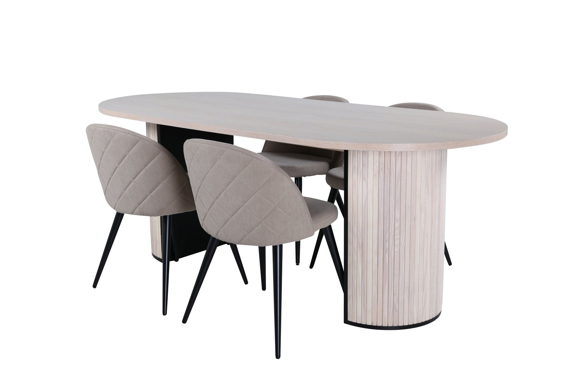 Venture Home Bianca Oval spisebord , White Wash Black Veneer+Velvet Stitches stol , Black Beige Fabric (Polyester linen )_4