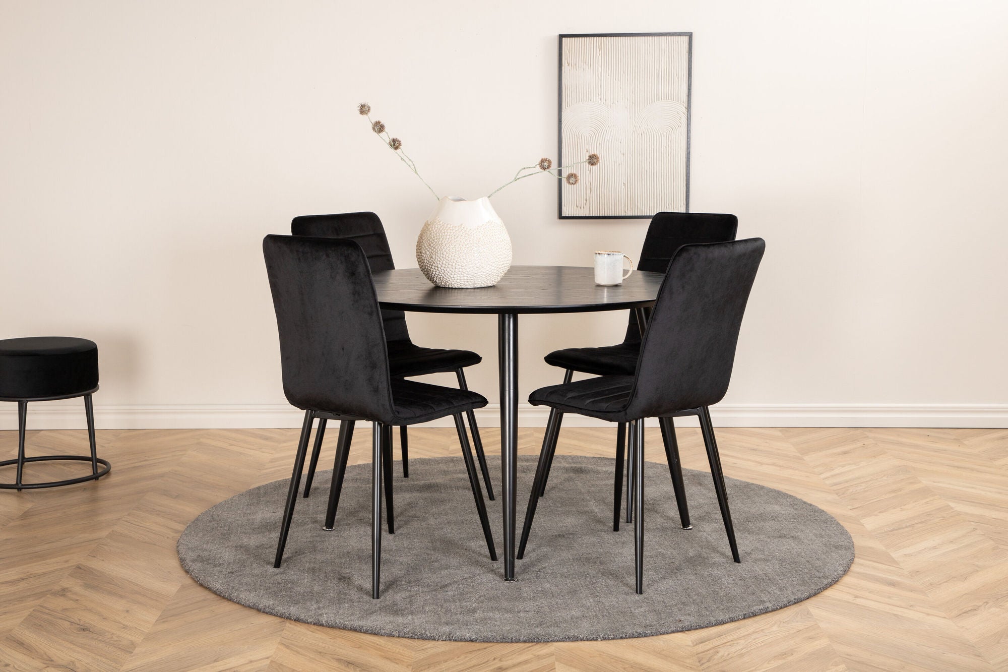 Venture Home Dipp spisebord - 115cm - Black Veneer / All black legs +Windu Lyx stol - Black / Black Velvet_4