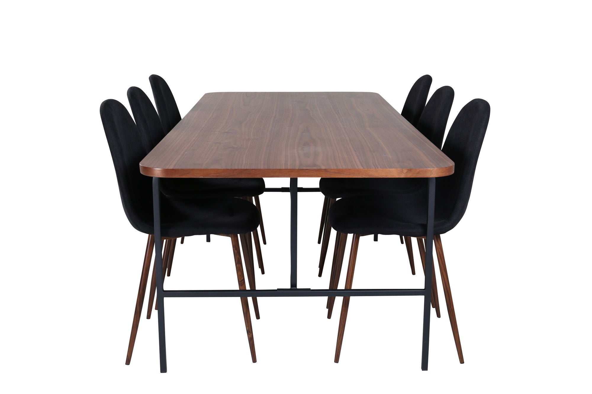 Venture Home Uno spisebord , Black Walnut Veneer+Polar Spisebordsstol , Walnut Legs , Black Fabric_6
