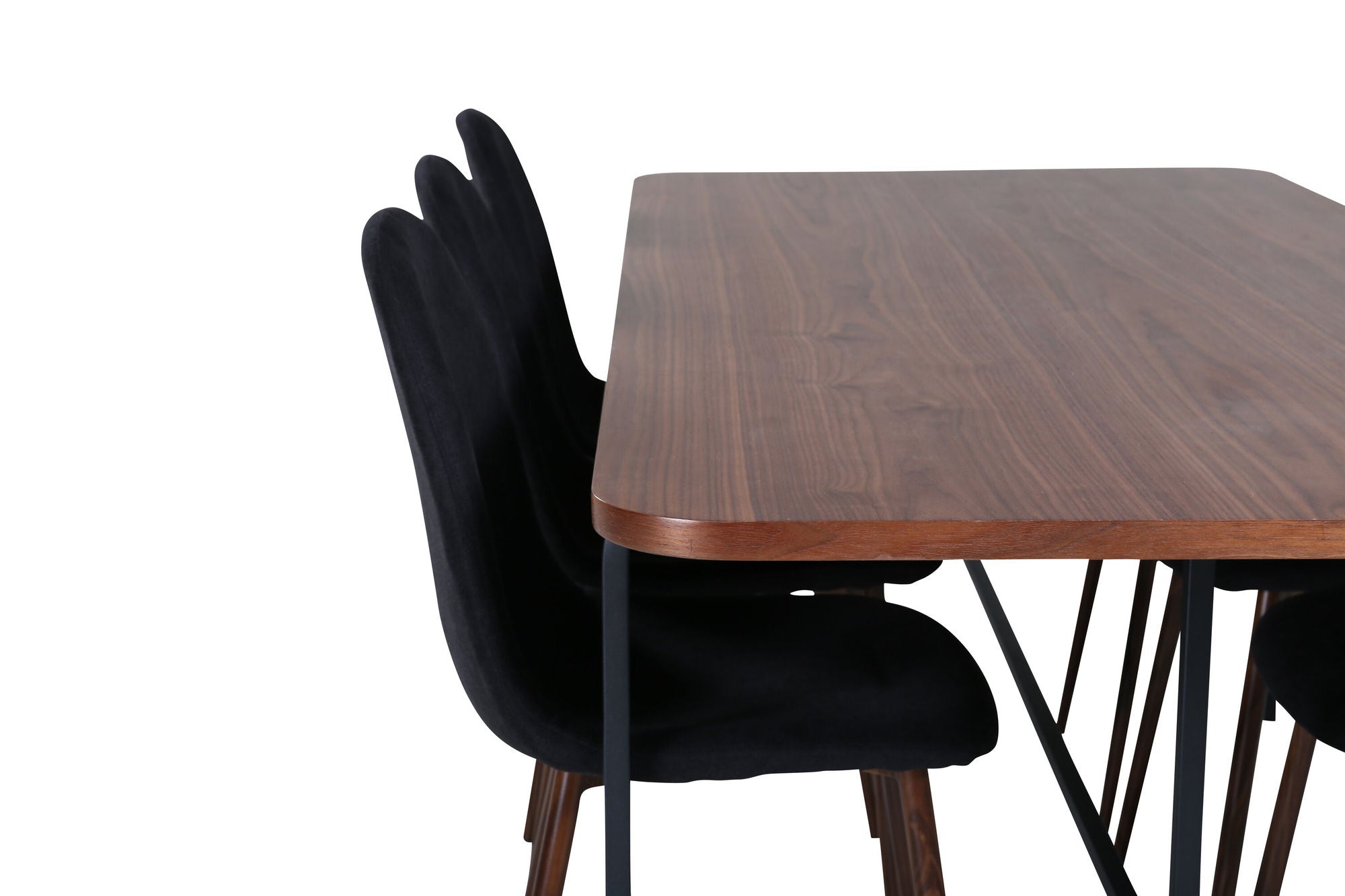 Venture Home Uno spisebord , Black Walnut Veneer+Polar Spisebordsstol , Walnut Legs , Black Fabric_6