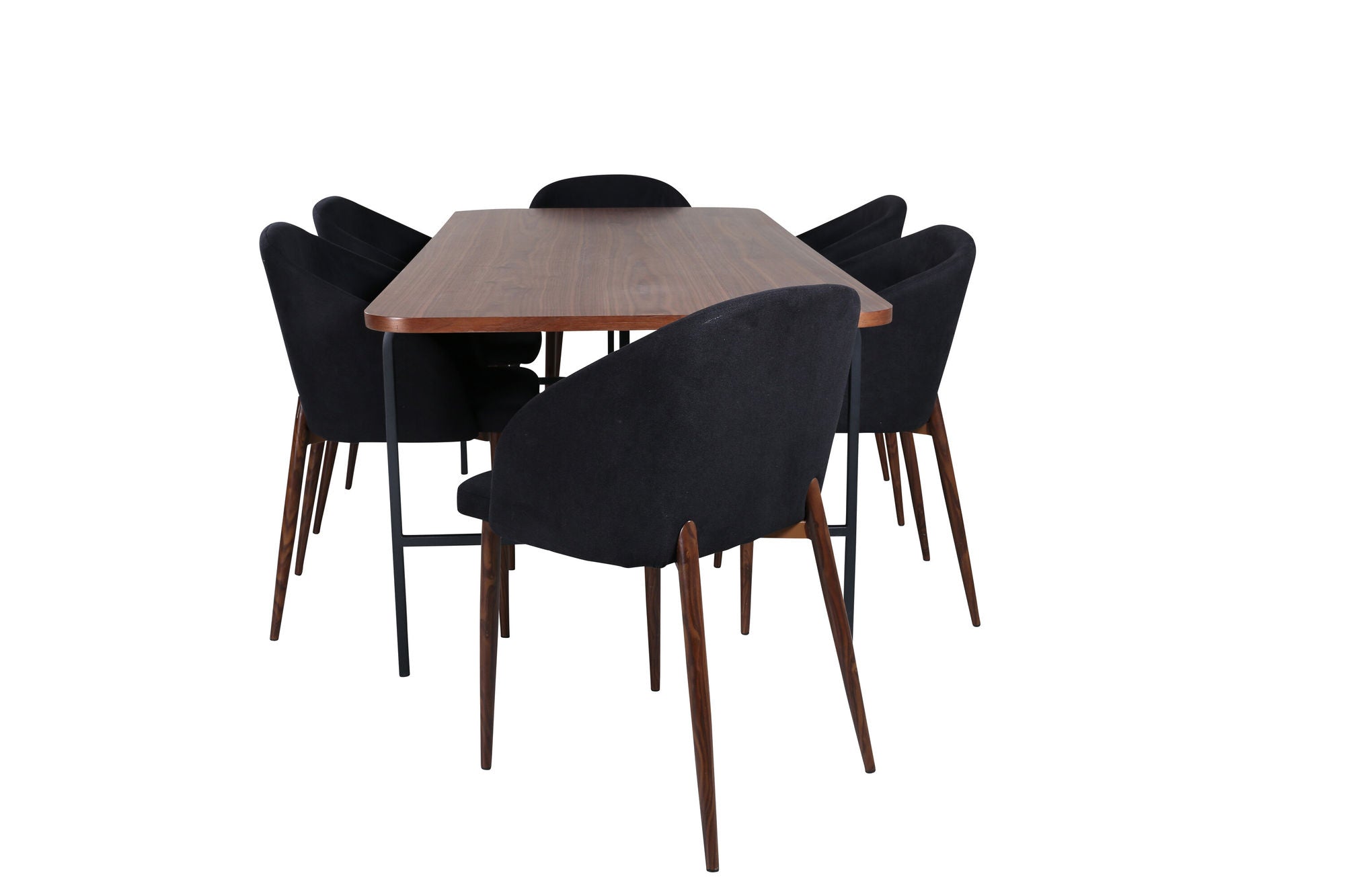 Venture Home Uno spisebord , Black Walnut Veneer+Arch Spisebordsstol , Walnut Legs , Black Fabric_6