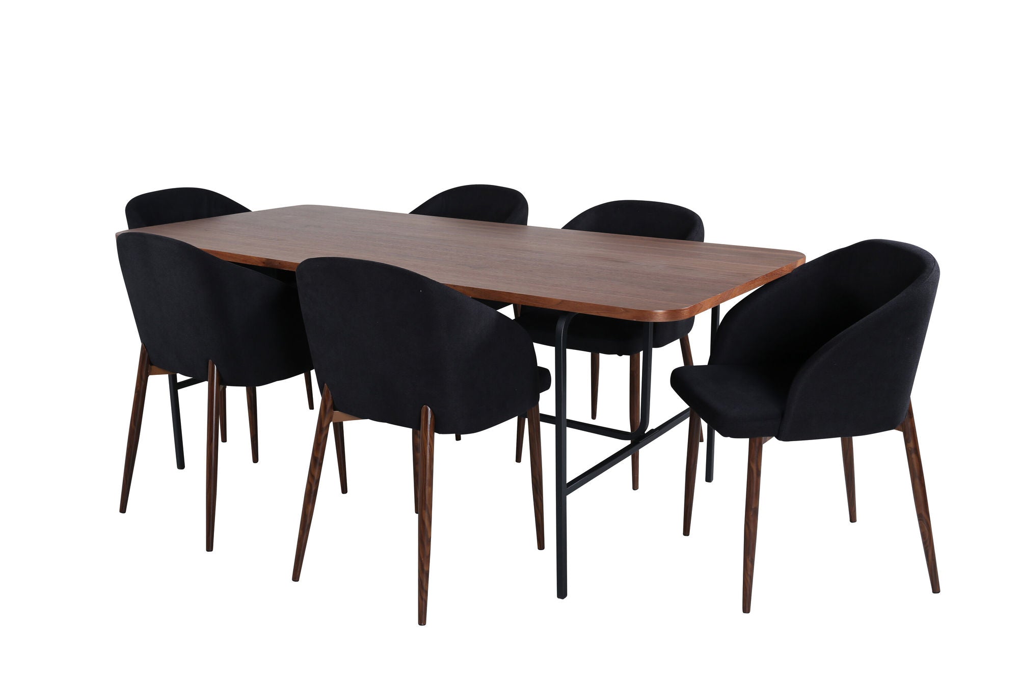 Venture Home Uno spisebord , Black Walnut Veneer+Arch Spisebordsstol , Walnut Legs , Black Fabric_6