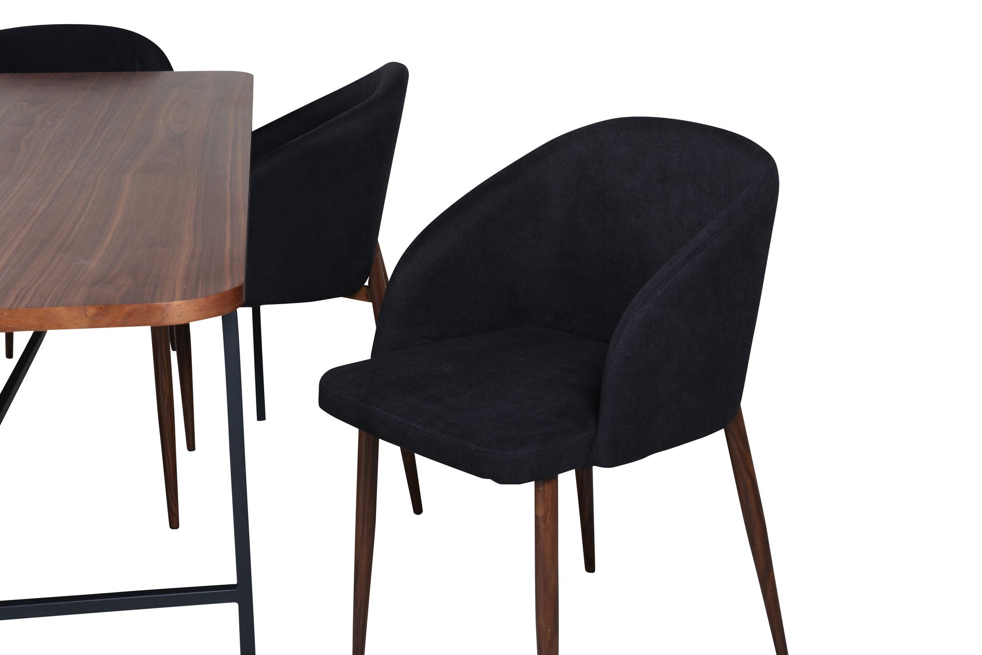 Venture Home Uno spisebord , Black Walnut Veneer+Arch Spisebordsstol , Walnut Legs , Black Fabric_6