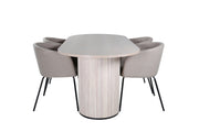 Venture Home Bianca Oval spisebord , White Wash Black Veneer+Berit stol , Black Beige Fabric (Polyester linen )_4