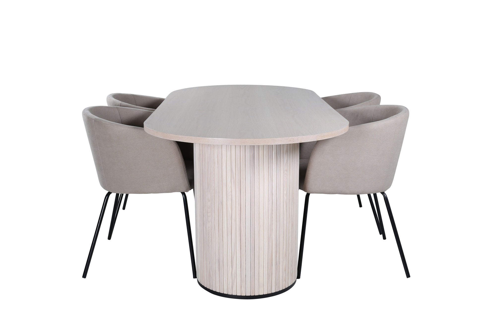 Venture Home Bianca Oval spisebord , White Wash Black Veneer+Berit stol , Black Beige Fabric (Polyester linen )_4