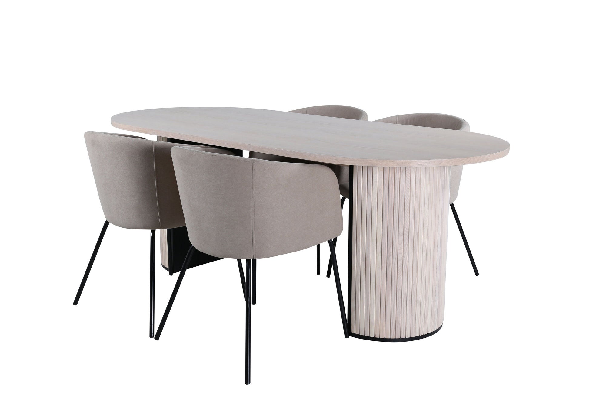 Venture Home Bianca Oval spisebord , White Wash Black Veneer+Berit stol , Black Beige Fabric (Polyester linen )_4