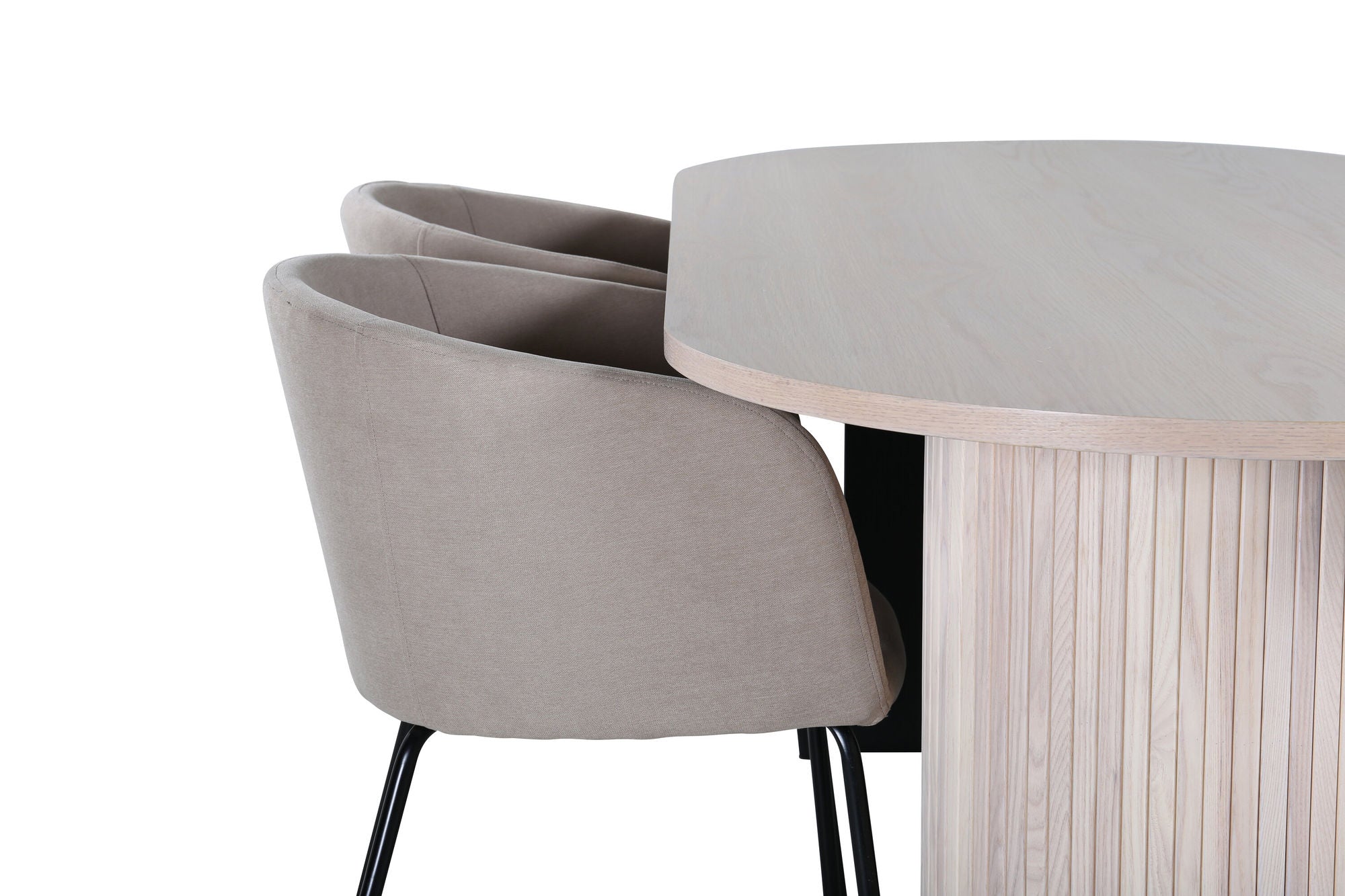 Venture Home Bianca Oval spisebord , White Wash Black Veneer+Berit stol , Black Beige Fabric (Polyester linen )_4