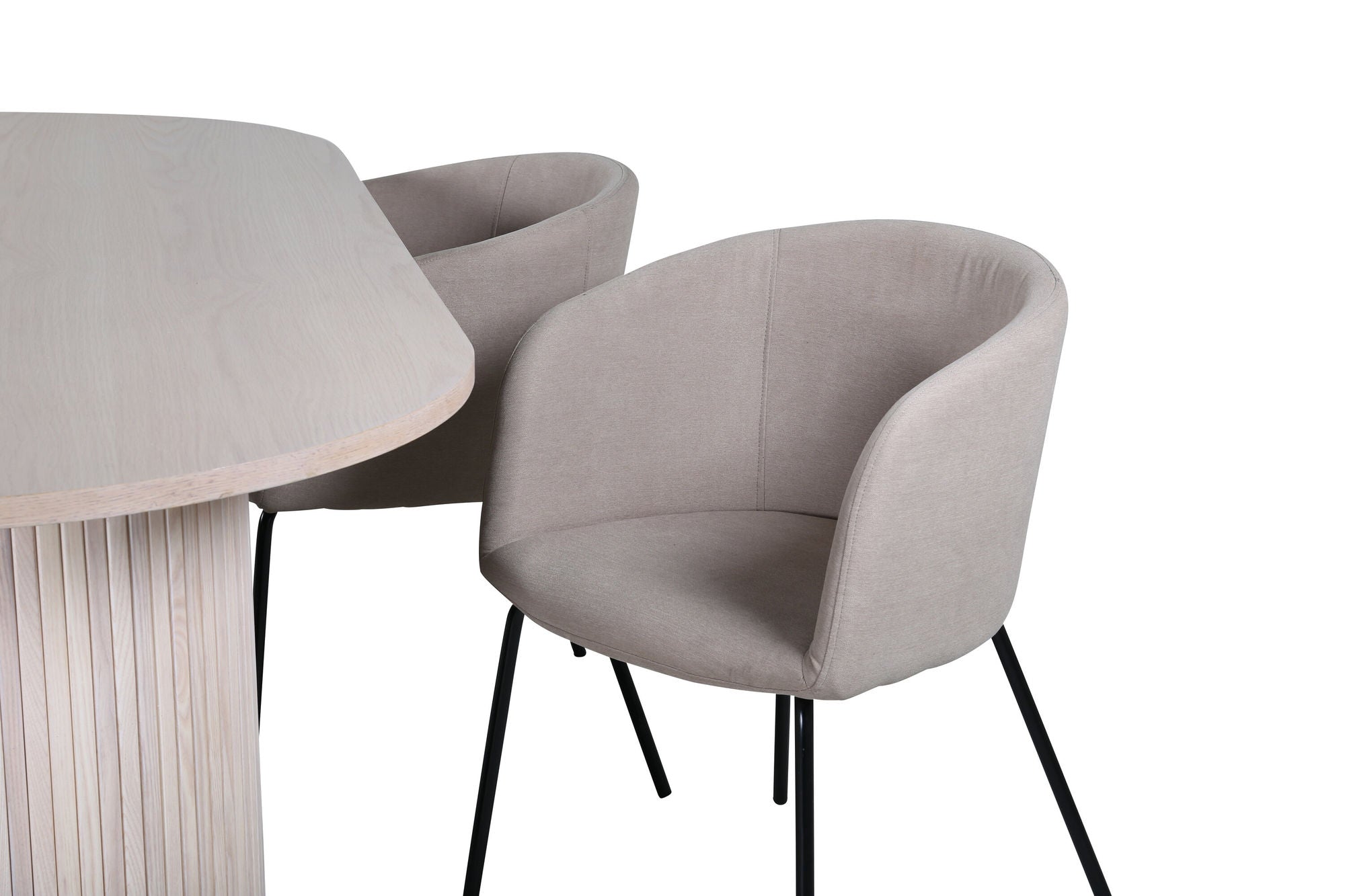 Venture Home Bianca Oval spisebord , White Wash Black Veneer+Berit stol , Black Beige Fabric (Polyester linen )_4