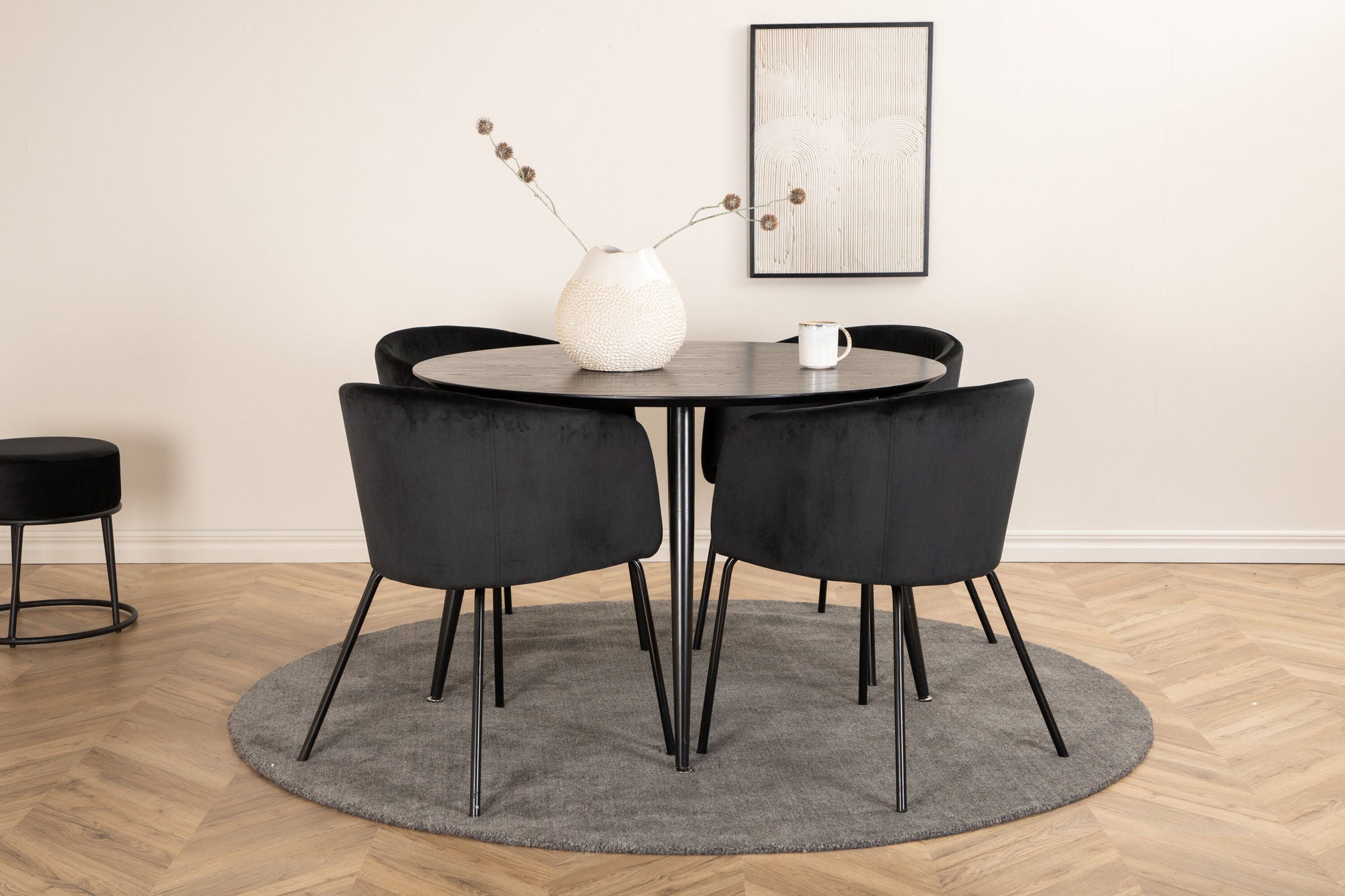 Venture Home Dipp spisebord - 115cm - Black Veneer / All black legs +Berit stol - Black / Black Velvet_4