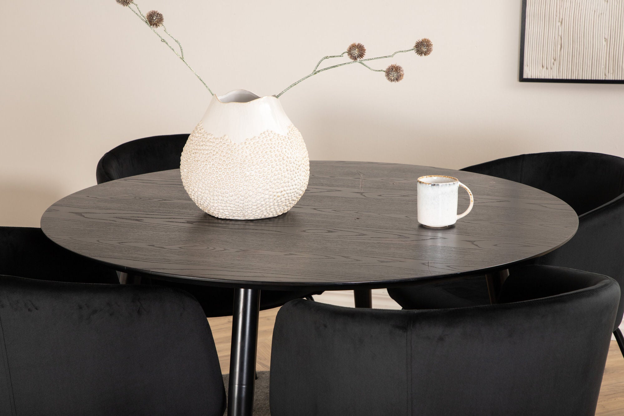 Venture Home Dipp spisebord - 115cm - Black Veneer / All black legs +Berit stol - Black / Black Velvet_4