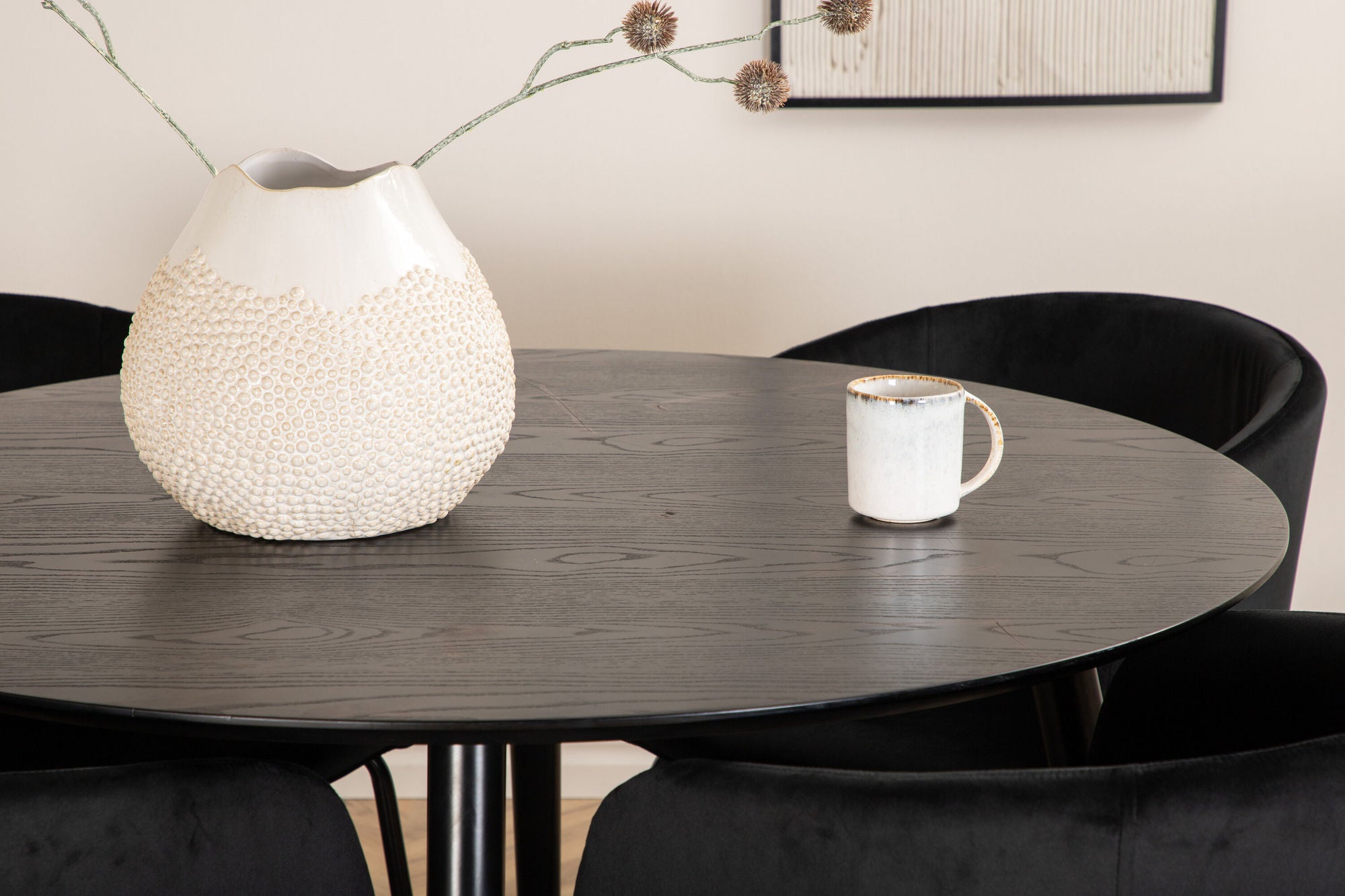 Venture Home Dipp spisebord - 115cm - Black Veneer / All black legs +Berit stol - Black / Black Velvet_4