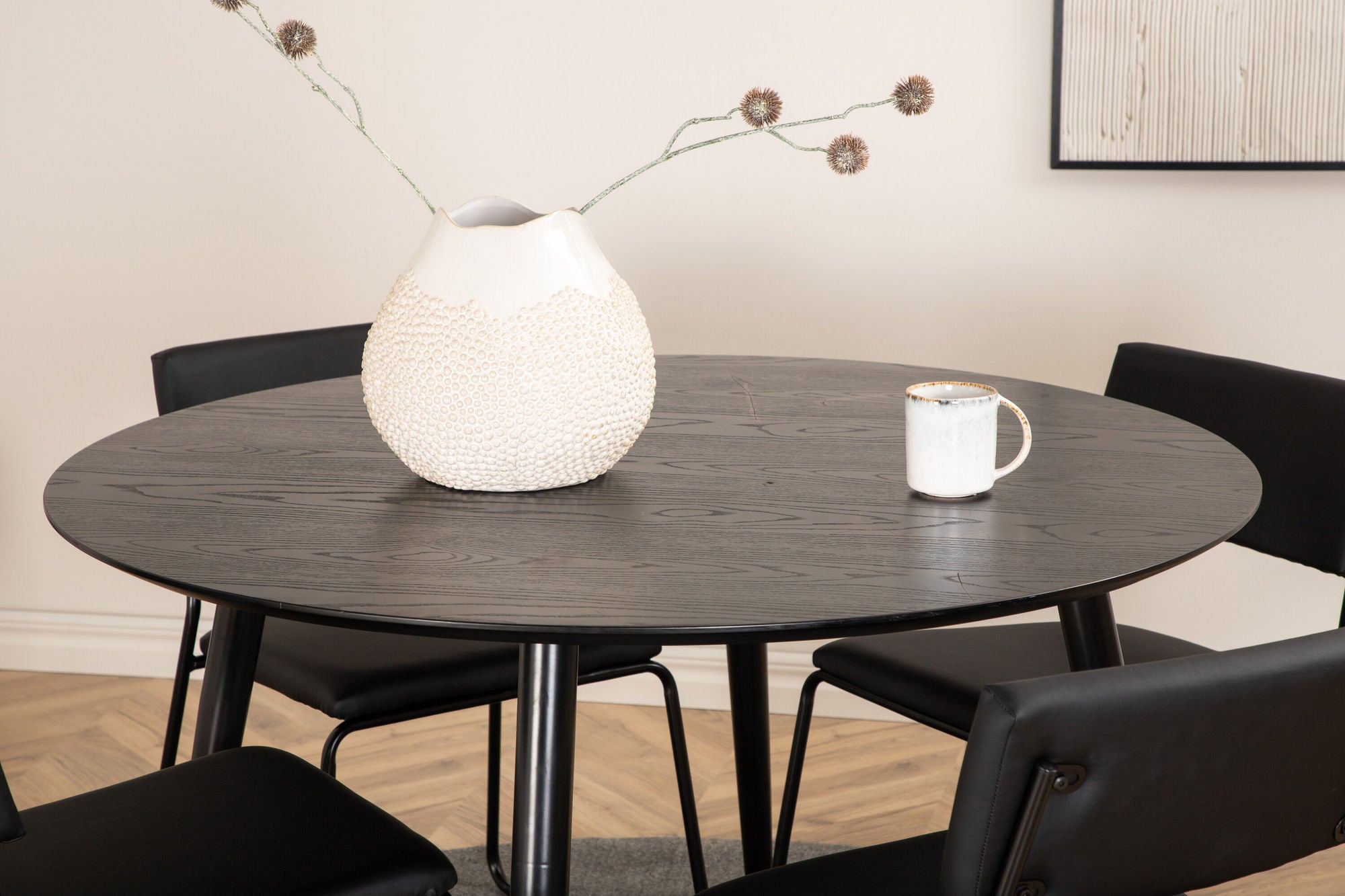 Venture Home Dipp spisebord - 115cm - Black Veneer / All black legs +Kenth stol - Black / Black PU_4