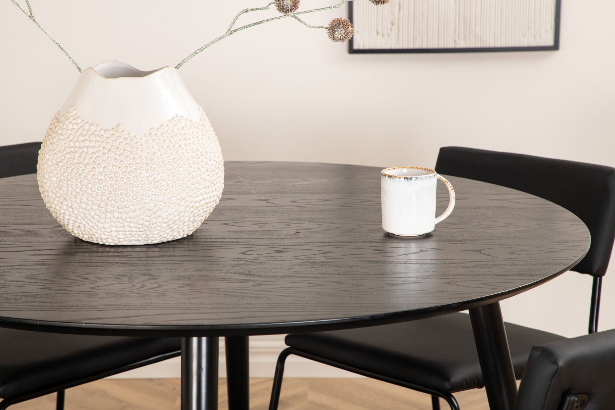 Venture Home Dipp spisebord - 115cm - Black Veneer / All black legs +Kenth stol - Black / Black PU_4