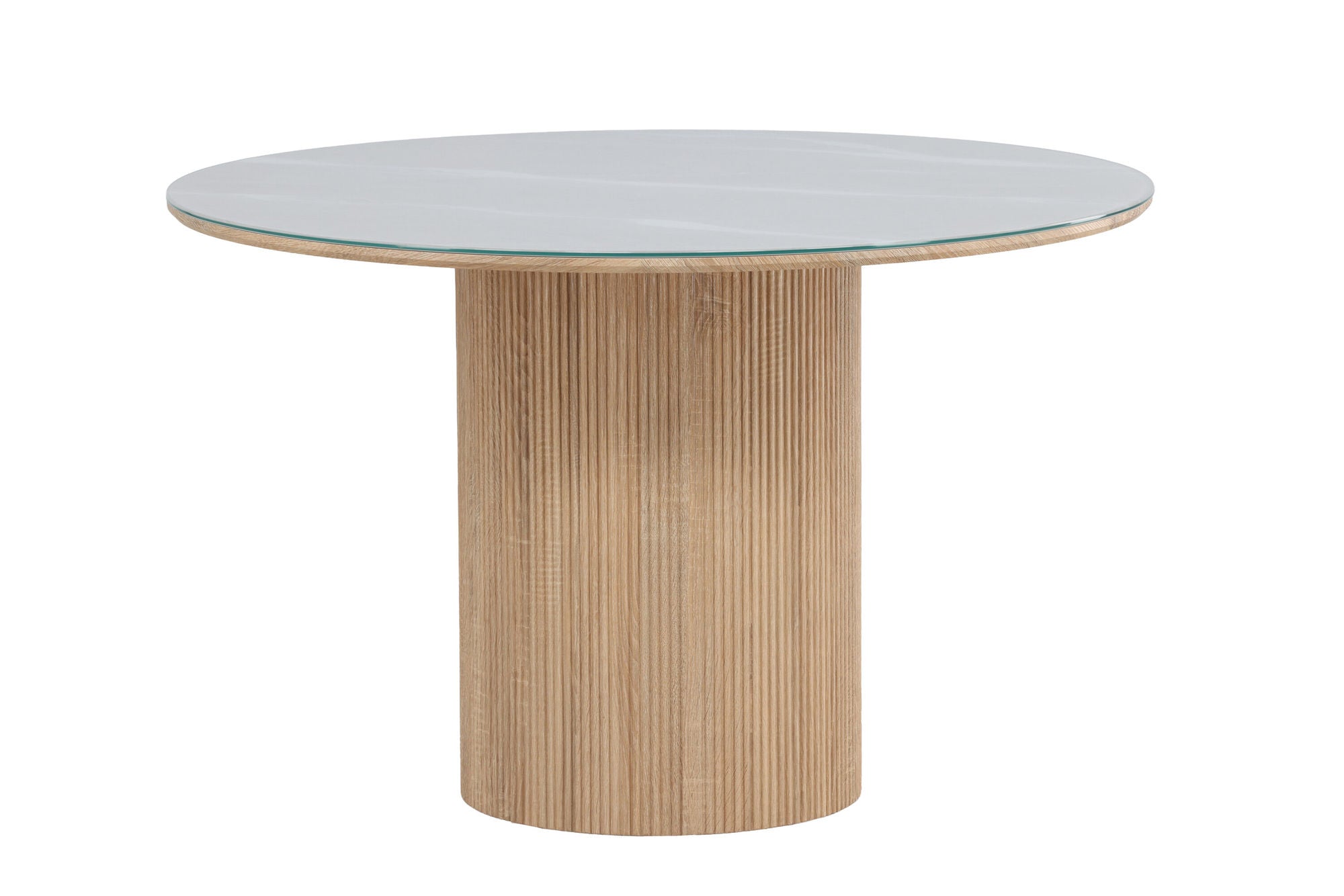 Vind Härön spisebord ø120x75 cm - MDF Nature 3D Paper / Tempered Glass FSC 100%