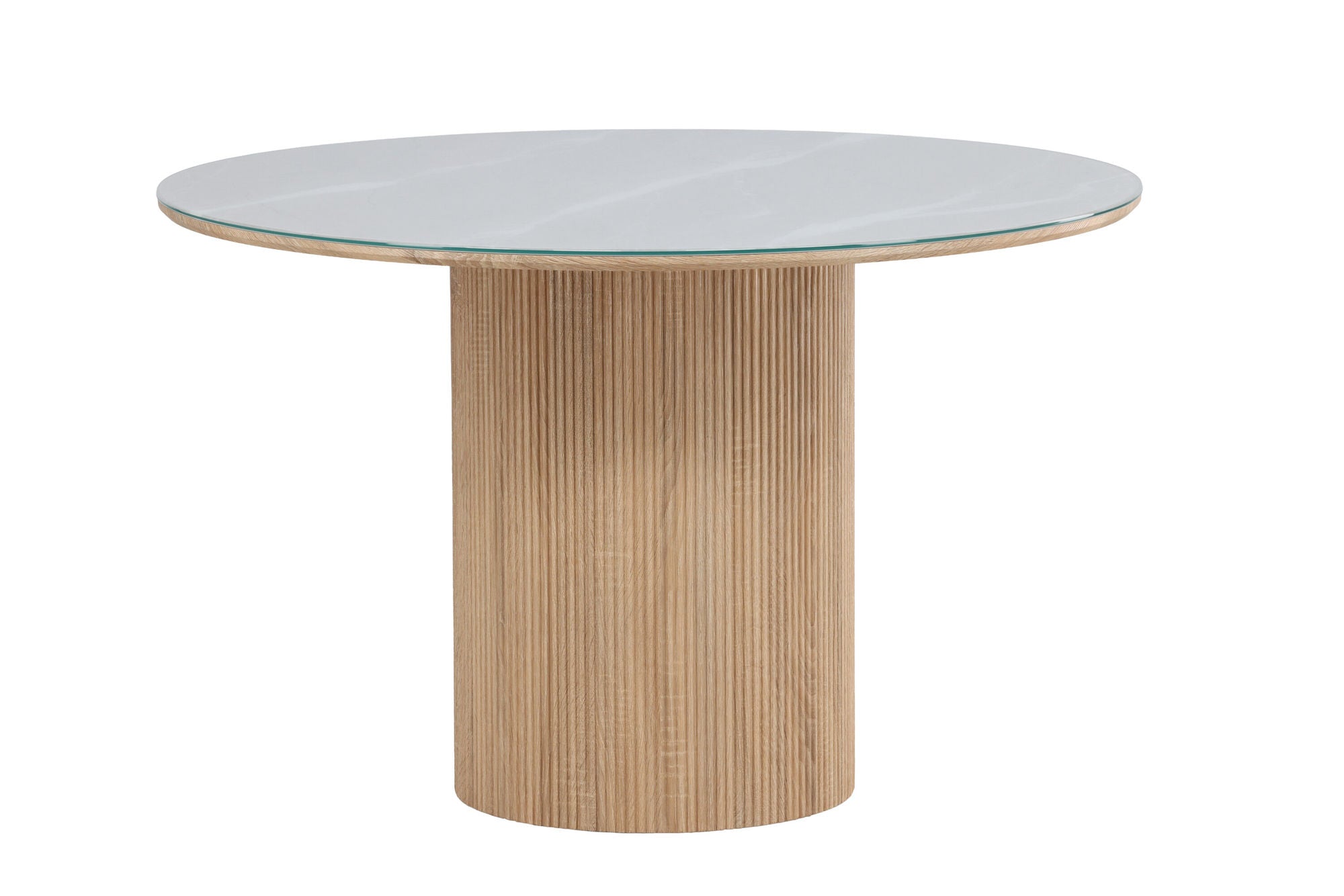 Vind Härön spisebord ø120x75 cm - MDF Nature 3D Paper / Tempered Glass FSC 100%