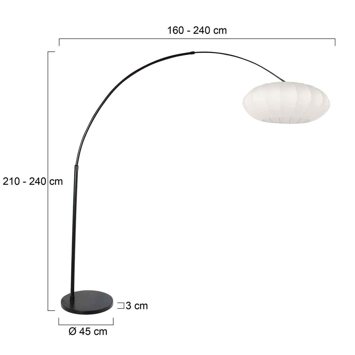 Buet gulvlampe Luma Nola 3807ZW sort med hvid lampeskærm i silke