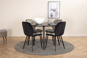 Venture Home Dipp spisebord - 115cm - Black Veneer / All black legs +Emma stol - Black / Black and Light Grey Black Velvet in Back Grey Velvet in front_4