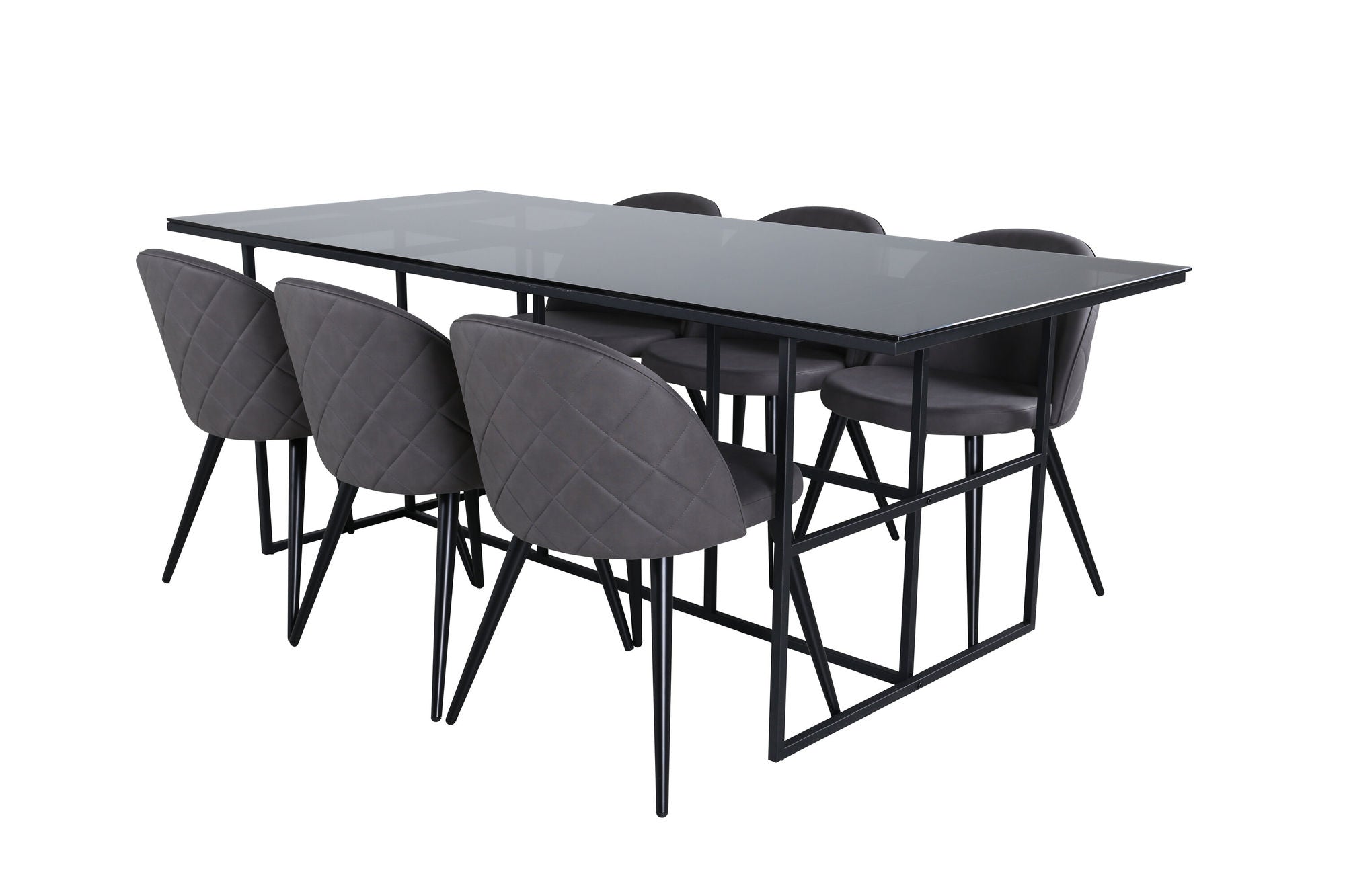Venture Home Leif spisebord , Black Black smoked smoked Glass+Velvet Stitches stol , Black Grey Micro Fibre_6