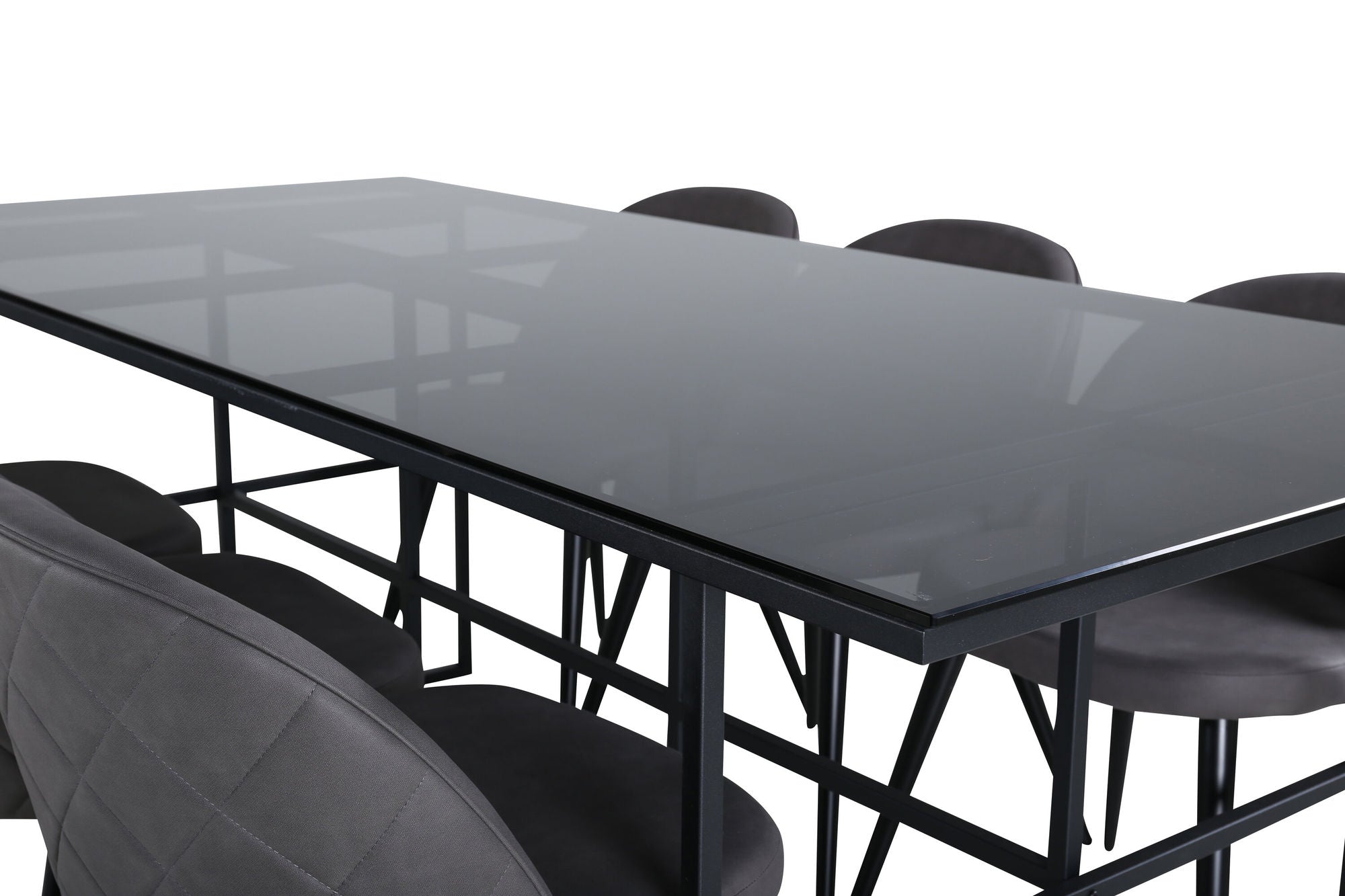 Venture Home Leif spisebord , Black Black smoked smoked Glass+Velvet Stitches stol , Black Grey Micro Fibre_6