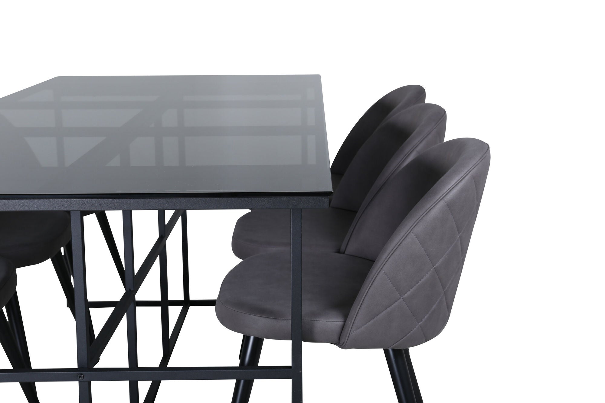 Venture Home Leif spisebord , Black Black smoked smoked Glass+Velvet Stitches stol , Black Grey Micro Fibre_6