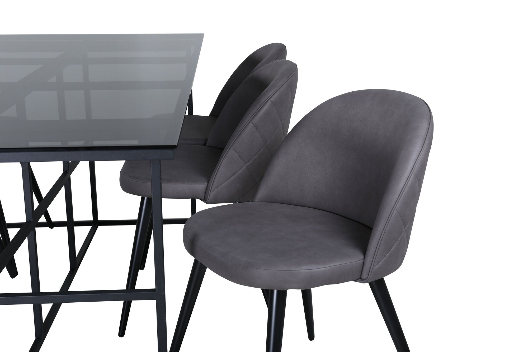 Venture Home Leif spisebord , Black Black smoked smoked Glass+Velvet Stitches stol , Black Grey Micro Fibre_6