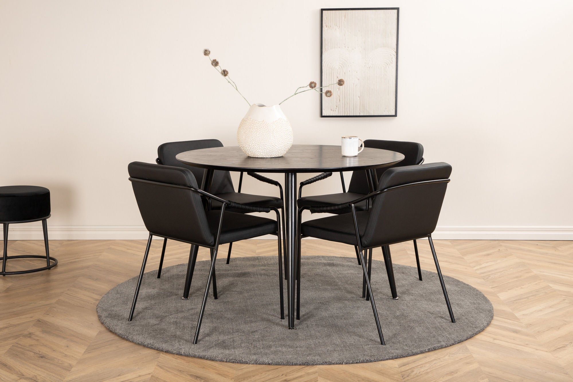 Venture Home Dipp spisebord - 115cm - Black Veneer / All black legs +Tvist stol - Black / Black PU_4