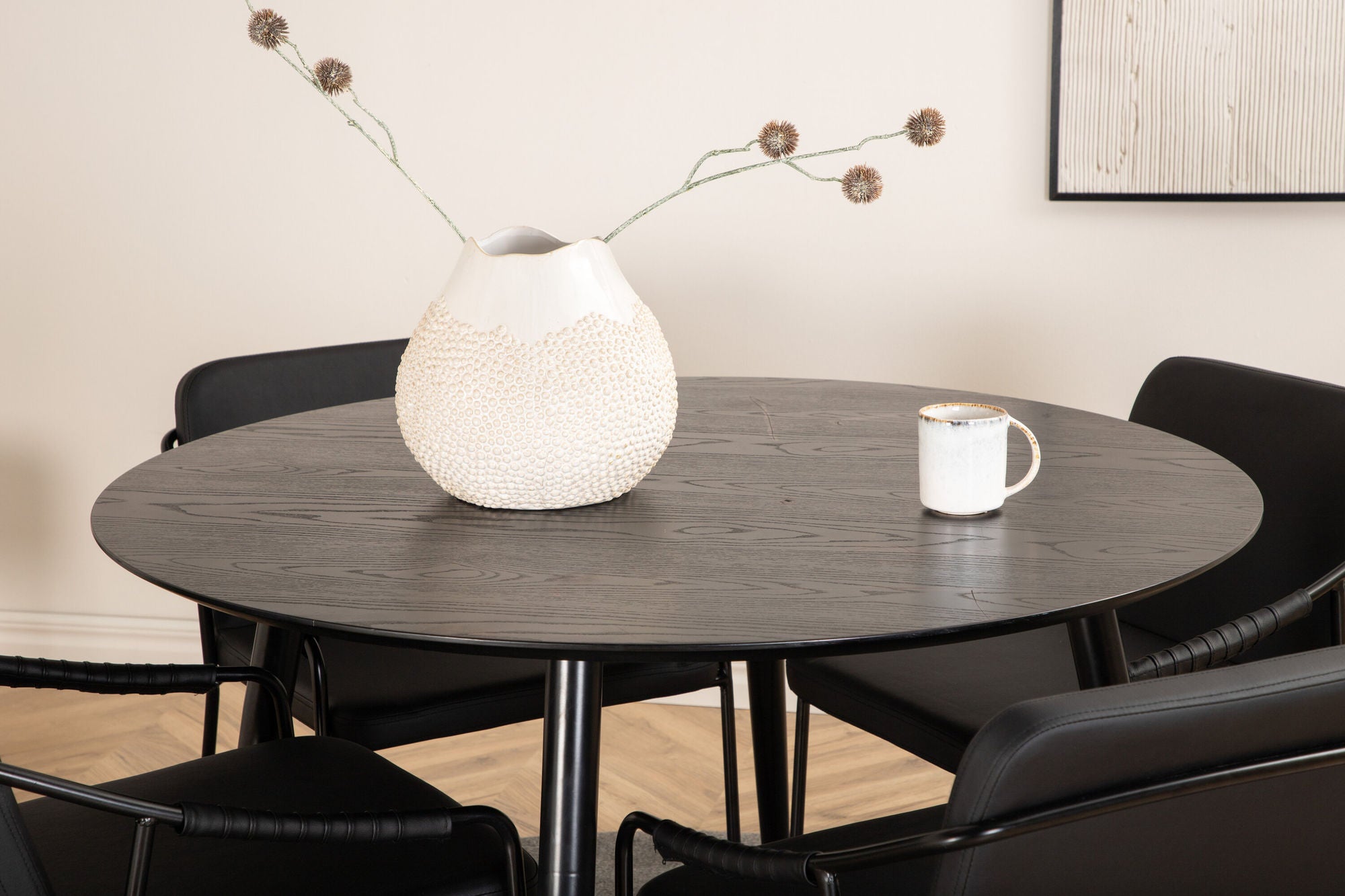 Venture Home Dipp spisebord - 115cm - Black Veneer / All black legs +Tvist stol - Black / Black PU_4