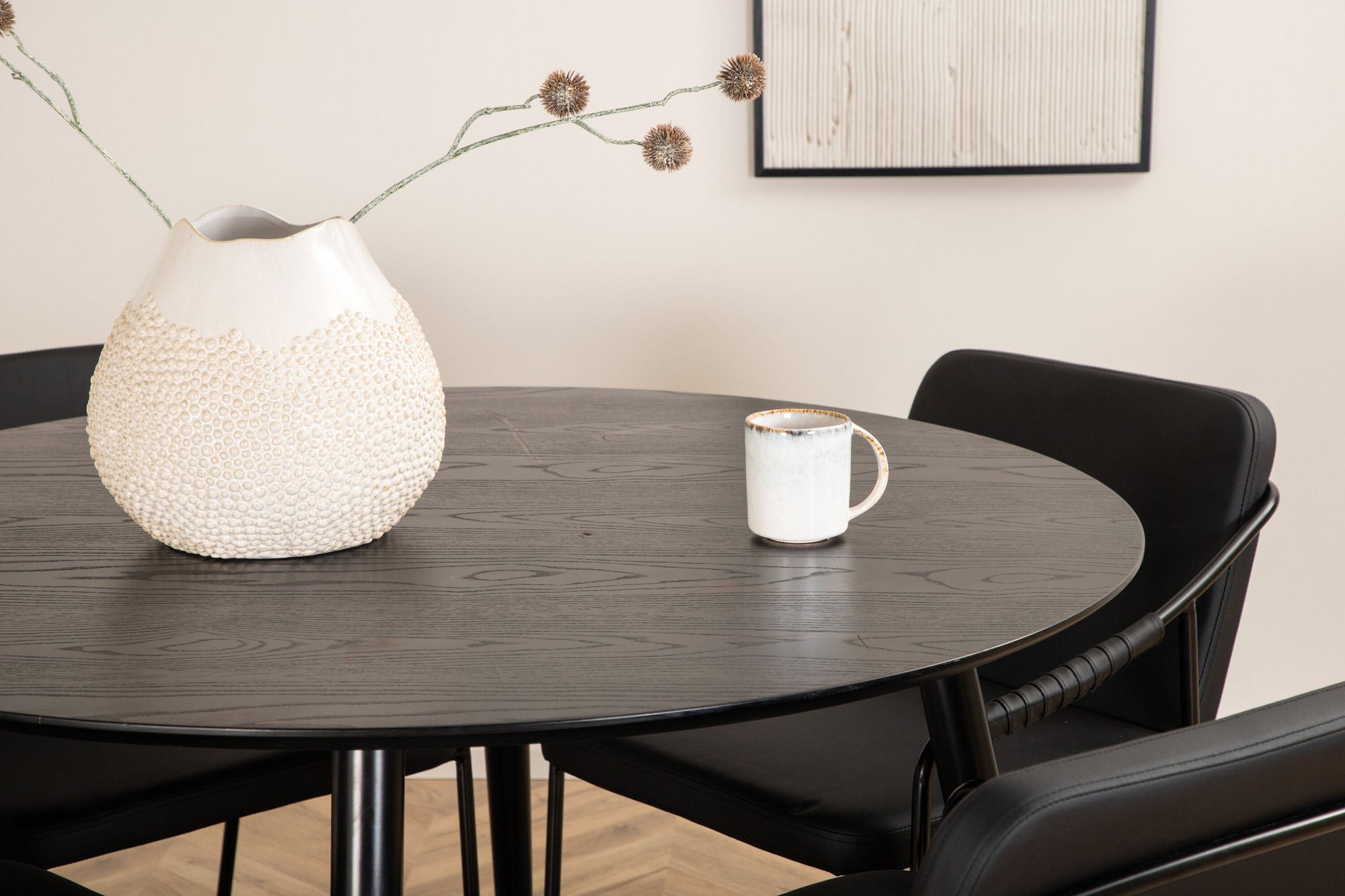 Venture Home Dipp spisebord - 115cm - Black Veneer / All black legs +Tvist stol - Black / Black PU_4