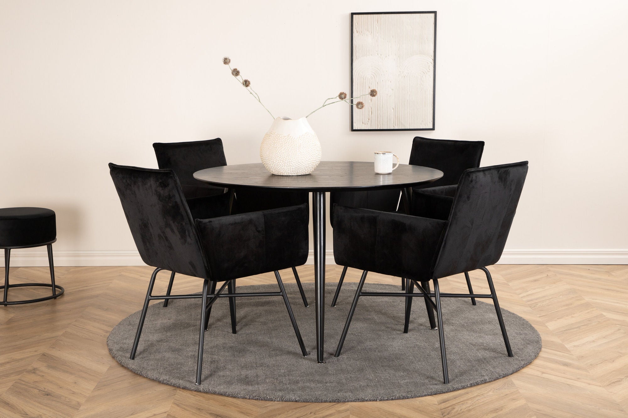 Venture Home Dipp spisebord - 115cm - Black Veneer / All black legs +Petra stol - Black / Black Velvet_4